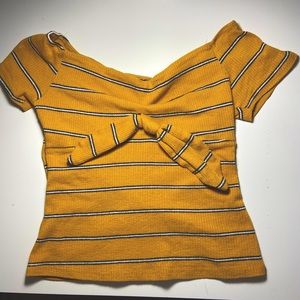 Rue21 Yellow, black, and white striped tied crop top